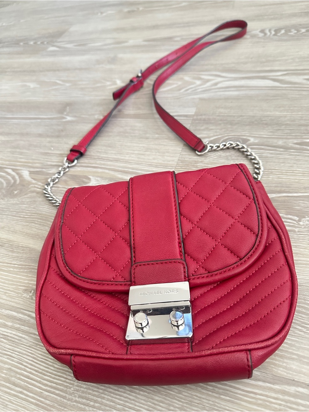 Michael Kors Red Quilted Crossbody with Silver-Tone Lock